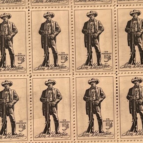 MNH 1964 Sam Houston Sheet of 50 5c Stamps Scott #1242